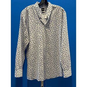 Boss Mens Slim Fit Stretch Long Sleeve Shirt Blue Leaf Pattern XL